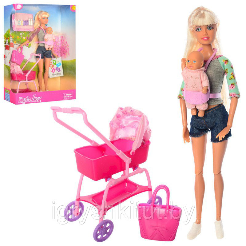 Кукла с ребенком Defa 8380 (кукла с пупсом): коляска, пупс + аксессуары