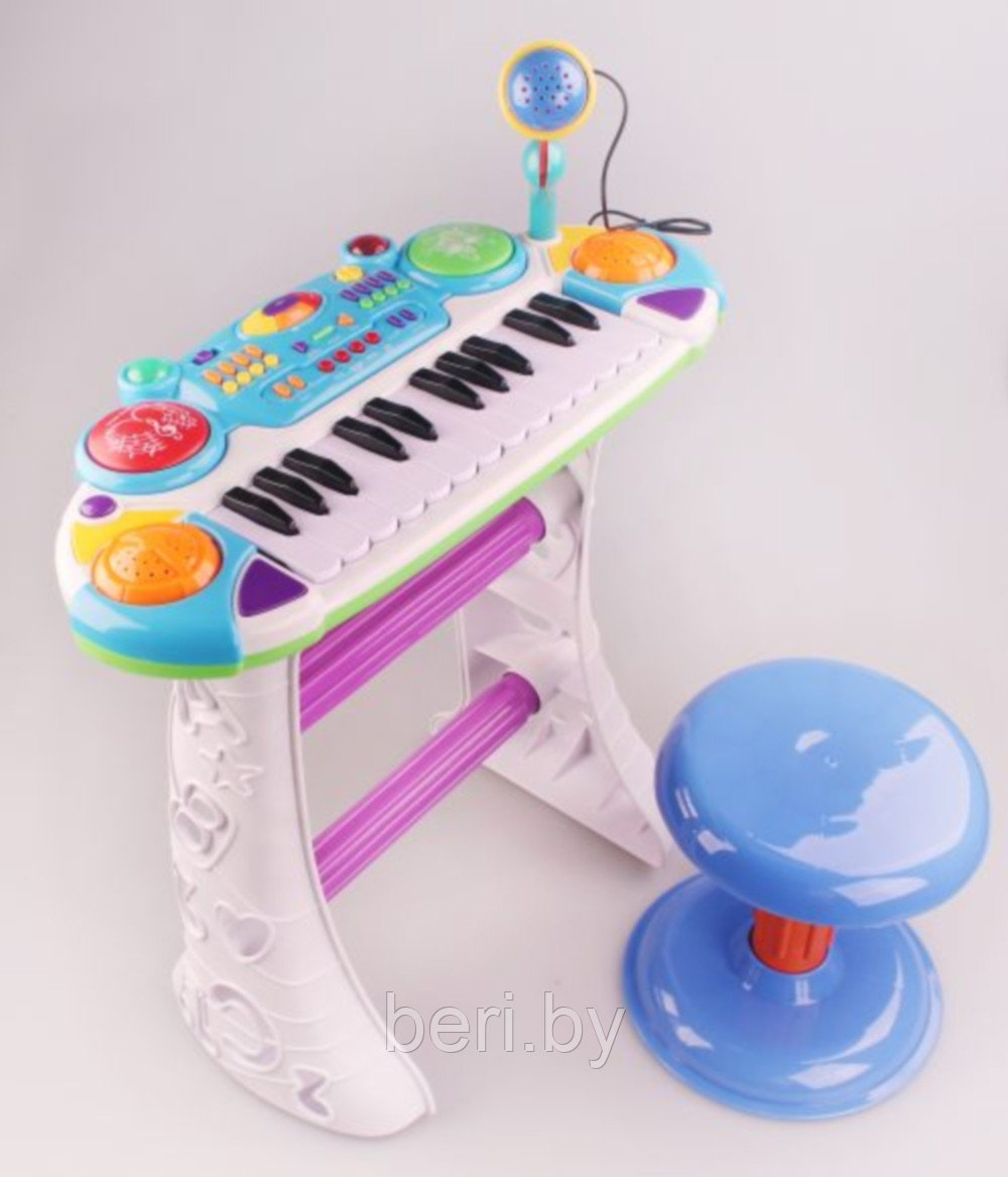 7235 Детское пианино-синтезатор "Я Музыкант" на ножках со стульчиком и микрофоном, 24 клавиши, световы эффекты - фото 4 - id-p86225046