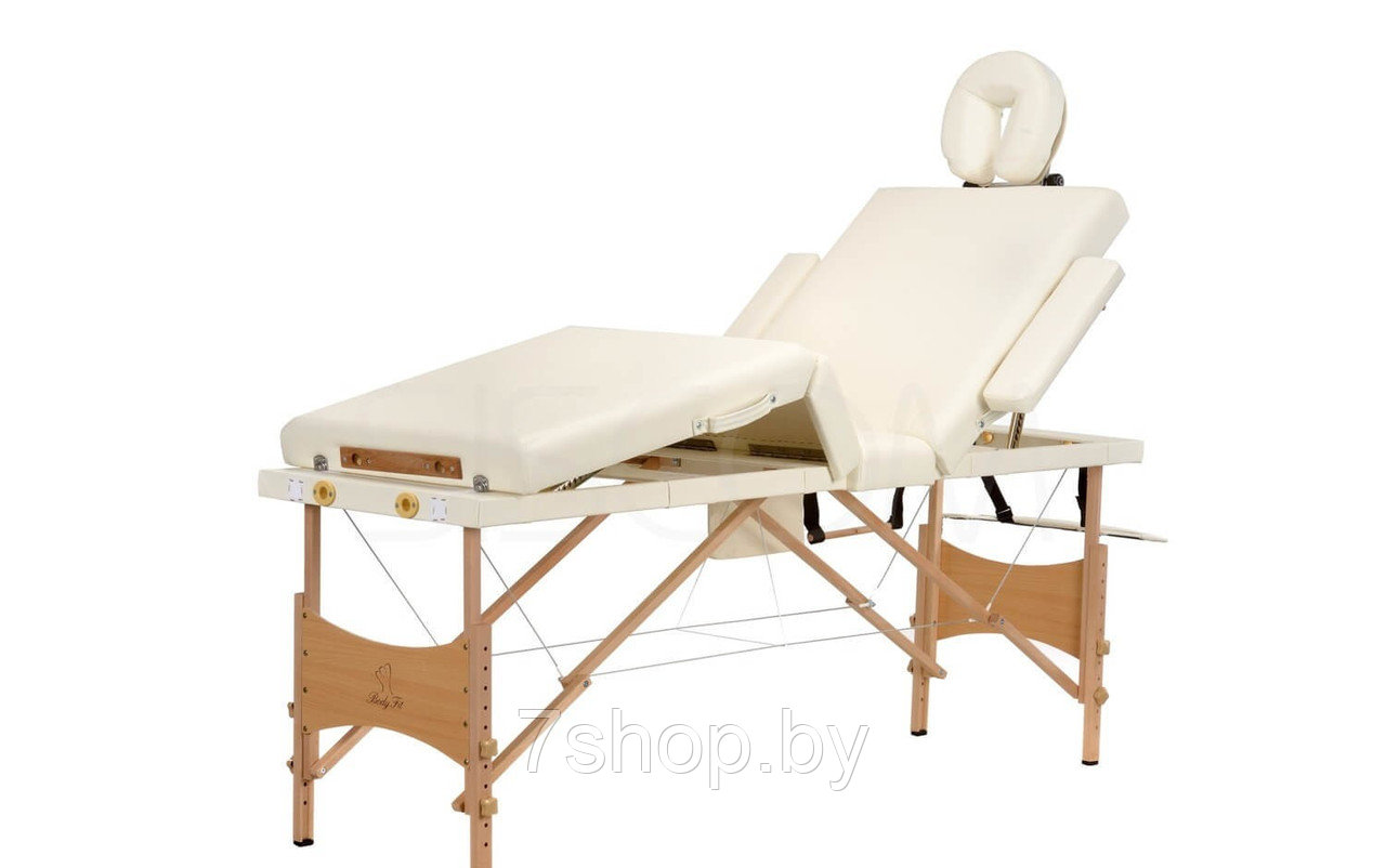 Складной 4-х секционный деревянный массажный стол BodyFit, бежевый - фото 1 - id-p59881845