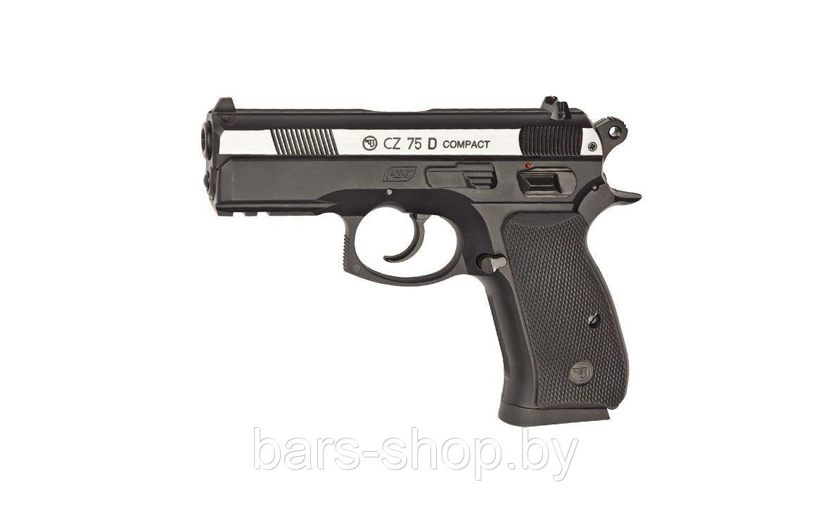 Пневматический пистолет ASG CZ-75 D Compact пластик, подвижный никелированный металлический затвор 4,5 мм