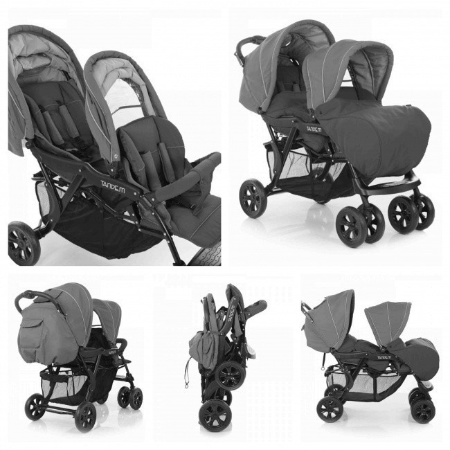 Прогулочная коляска для двойни Baby Care Tandem grey
