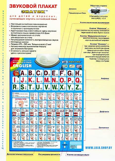 Говорящий плакат "Английский Алфавит и произношение" (Знаток) English - фото 1 - id-p86267976