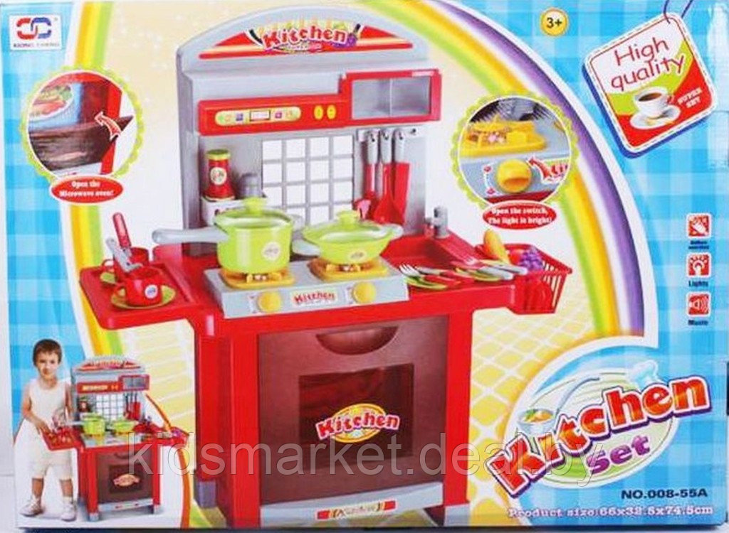 Детский игровой набор "Кухня" Kitchen set 008-55А (плита, духовка, мойка, аксессуары) со светом и звуком - фото 2 - id-p86279491