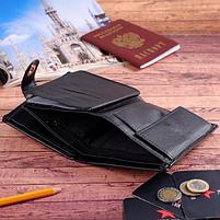 Портмоне мужское 3 в 1, для автодокументов, для паспорта, 2 отдела, для монет, для карт, цвет чёрный, фото 3