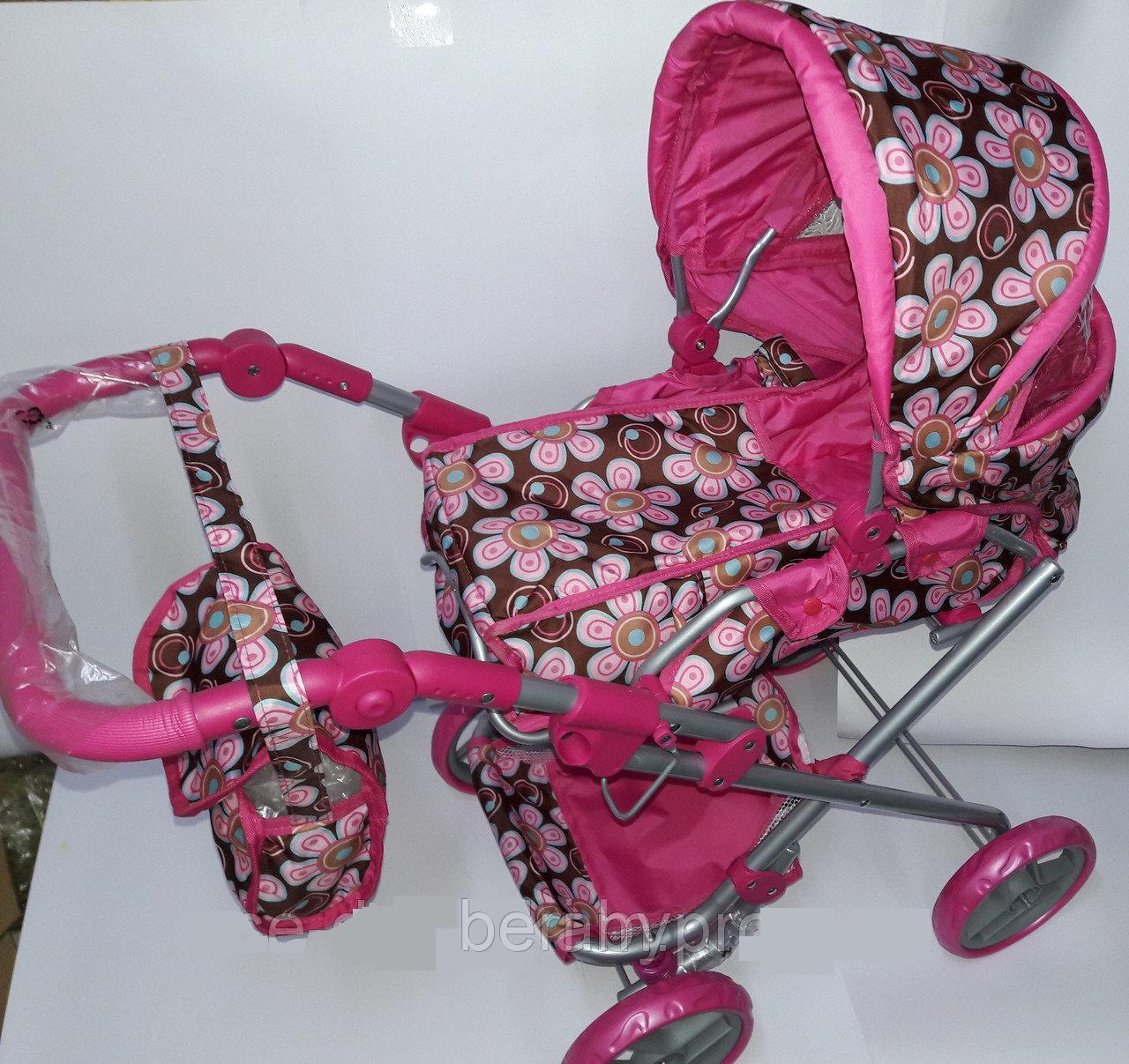 Коляска для кукол с люлькой, коляска-трансформер с сумочкой MELOBO 9333, от 3-х лет, розовая