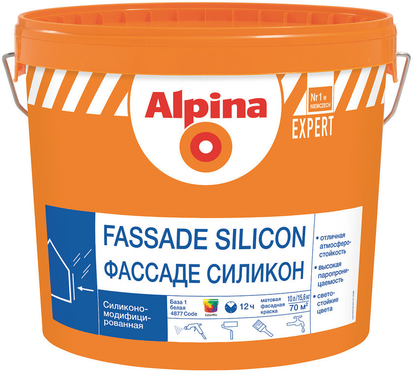 Краска ВД-АК Alpina Expert Fassade Silicon База 1, силикон-модифицированная, 10 л. - фото 1 - id-p86471854