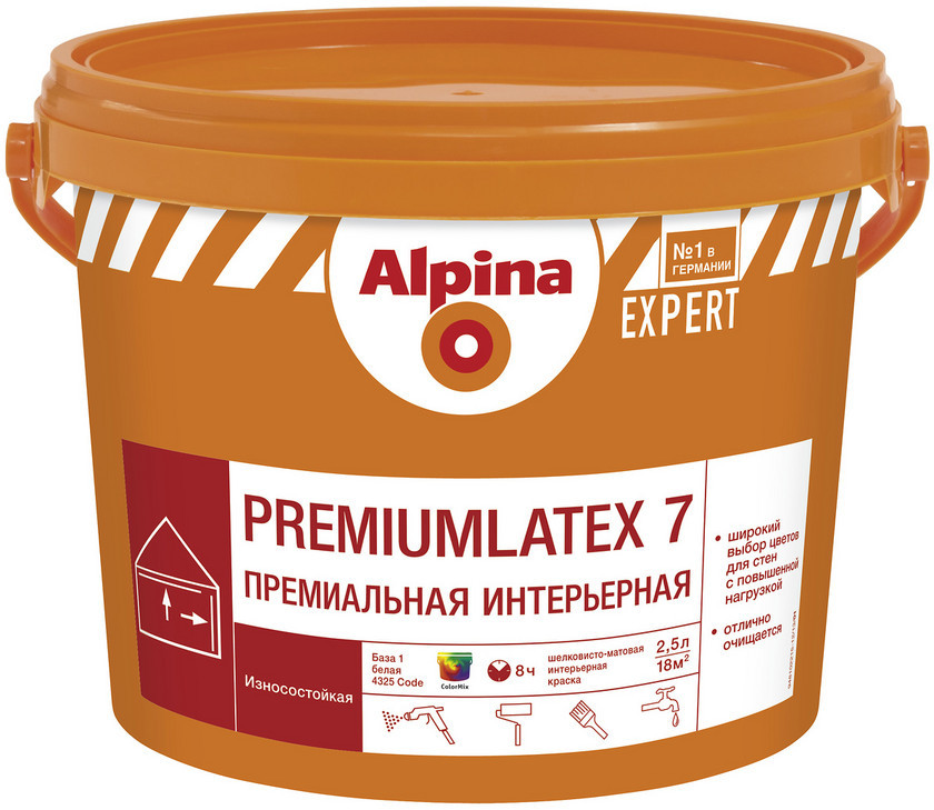 Краска ВД-ВАЭ Alpina Expert Premiumlatex 7 База 1, 10 л. - фото 1 - id-p86478132