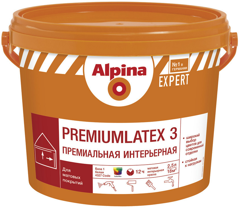 Краска ВД-АК Alpina Expert Premiumlatex 3 База 1, 10 л. - фото 1 - id-p86478700