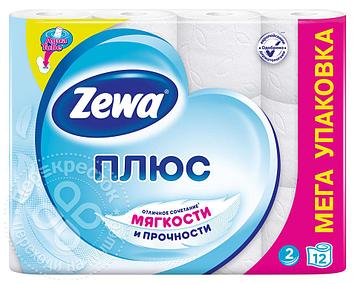 Бумага туалетная "Zewa Плюс", 2-х слойная, в пачке 12 рулона, в упак. 7 пачек.ЦЕНА БЕЗ НДС.