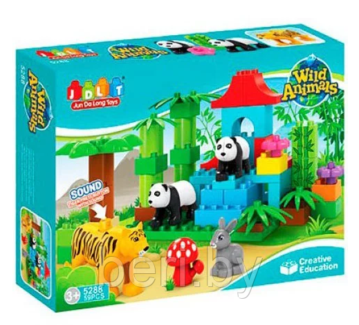Конструктор JDLT5288 "Зоопарк" Wild Animals для самых маленьких, крупные детали, 59 деталей, аналог LEGO Duplo