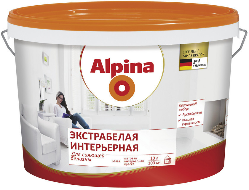 Краска ВД-ВАЭ Alpina Экстрабелая интерьерная, 5 л. - фото 1 - id-p86500237