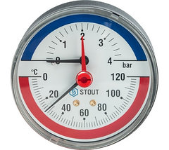 Термоманометр аксиальный STOUT в комплекте с автоматическим запорным клапаном. Корпус Dn 80 мм 1/2", фото 2