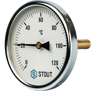 Термометр биметаллический с погружной гильзой STOUT. Корпус Dn 100 мм, гильза 75 мм 1/ 2"