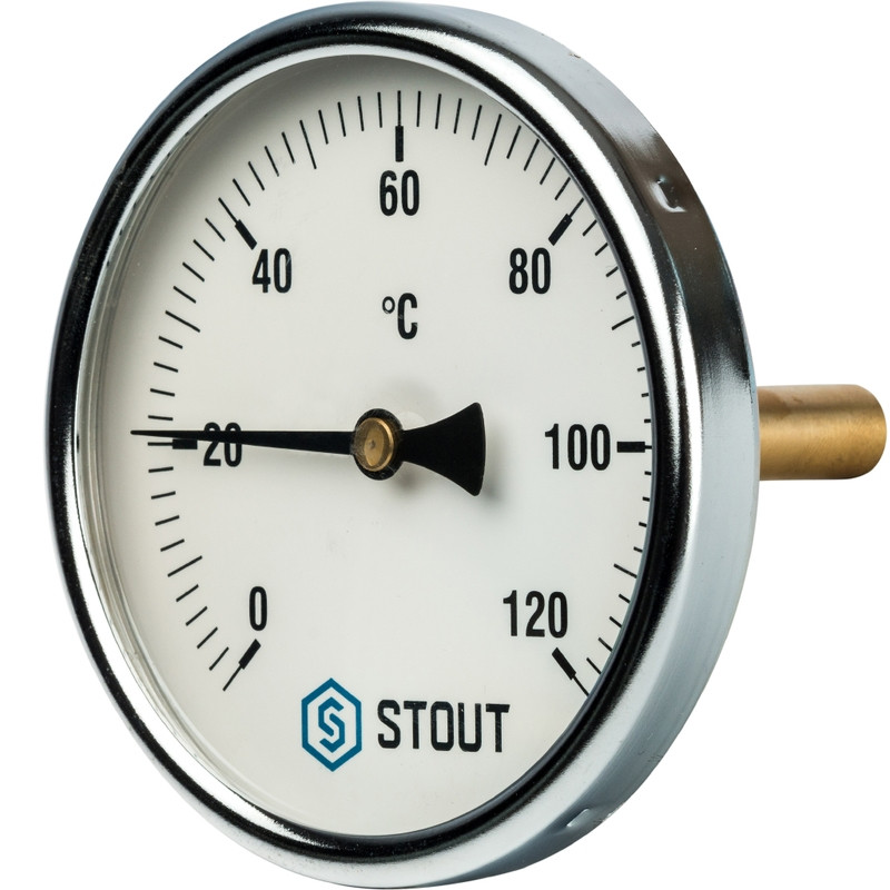 Термометр биметаллический с погружной гильзой STOUT. Корпус Dn 100 мм, гильза 75 мм 1/ 2" - фото 1 - id-p86865675