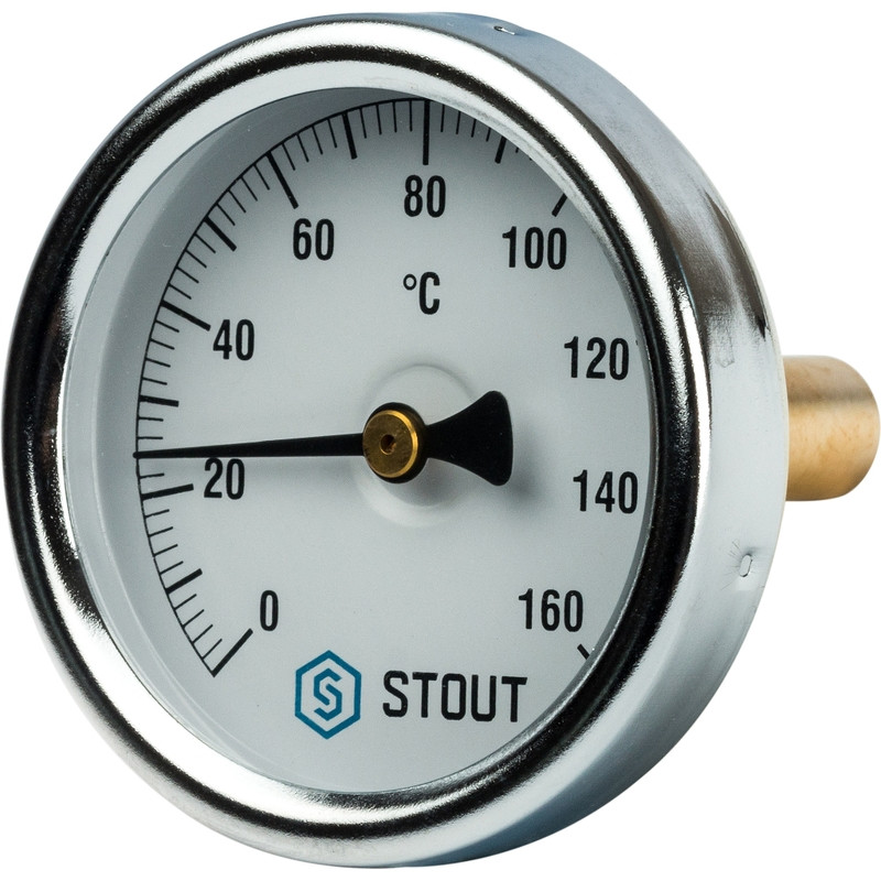 Термометр биметаллический с погружной гильзой STOUT. Корпус Dn 63 мм, гильза 50 мм 1/ 2", 0 - 160 °С - фото 1 - id-p86865680