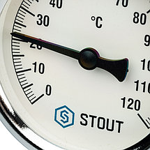 Термометр биметаллический с погружной гильзой STOUT. Dn 63 мм, гильза 50 мм, резьба с самоуплотнением 1/ 2", фото 3