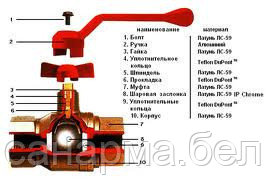 Кран шаровой латунный Ду50 11Б27П1 VP, ручка-рычаг - фото 4 - id-p4264646