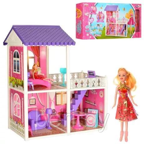 Кукольный домик с мебелью и куклой, 2-х этажный, Lovely Villa 971, 3 комнаты, аксессуары, игровой набор, 89 пр