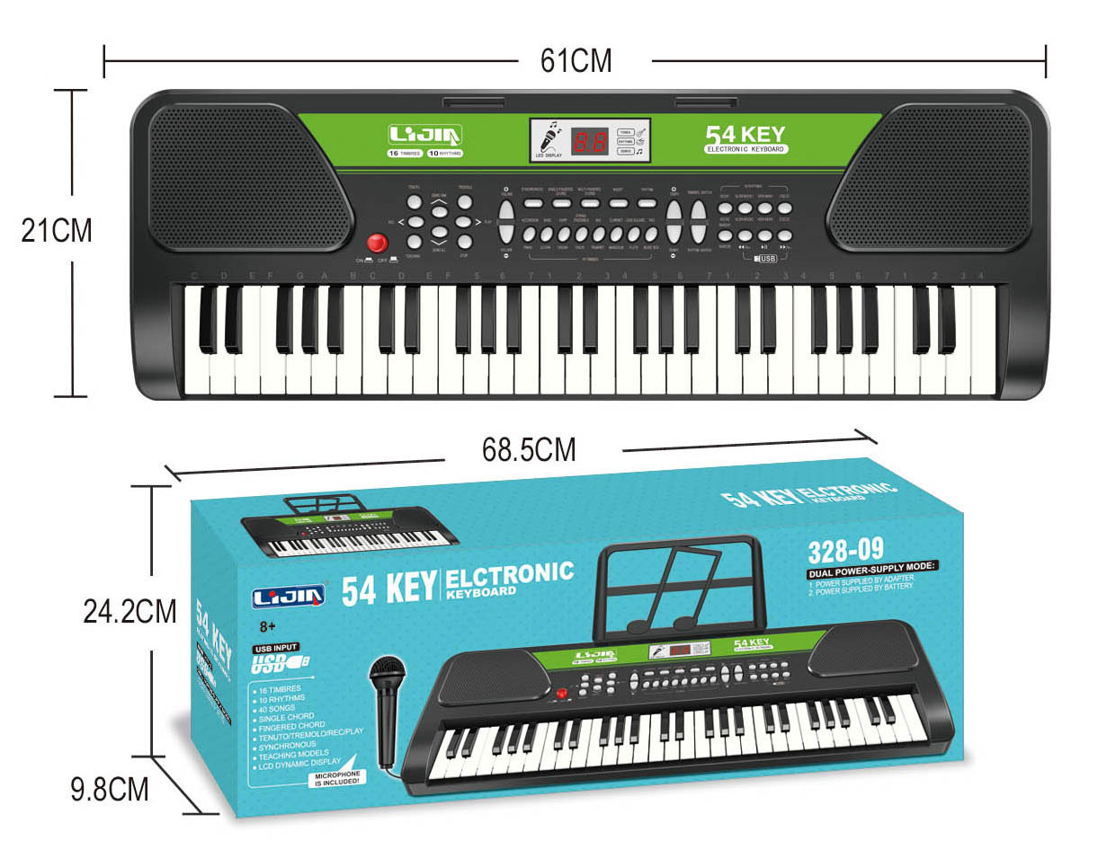 Детский синтезатор пианино с микрофоном, арт. 328-10 с USB (от сети и на батарейках) - фото 1 - id-p86996593