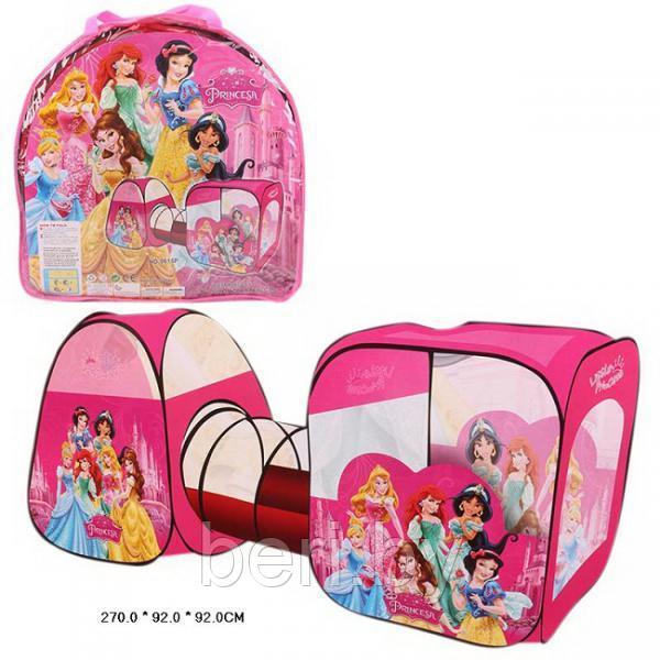 Детская игровая палатка 8015P "Принцесса", 3 в 1 двойная, домик с туннелем 270х92х92 см, розовая