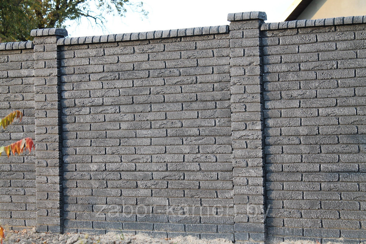 Забор бетонный двухсторонний КИРПИЧ ЧЁРНЫЙ (6 панелей), фото 1