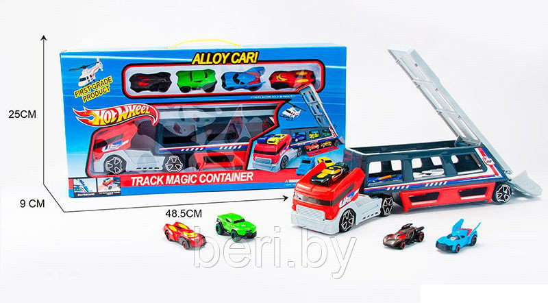 Фура, автовоз, Трейлер HW-108 Hot Wheels, грузовик с машинками, игровой набор, игровой гараж, HW-108 - фото 2 - id-p87002689