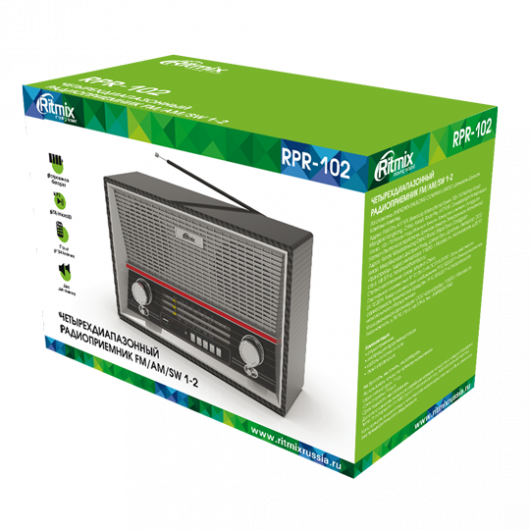 Радиоприёмник Ritmix RPR-102 (FM/AM/SW, USB, microSD, пульт, аккумулятор, сеть 220В, 2 динамика, эквалайзер) - фото 4 - id-p87146944