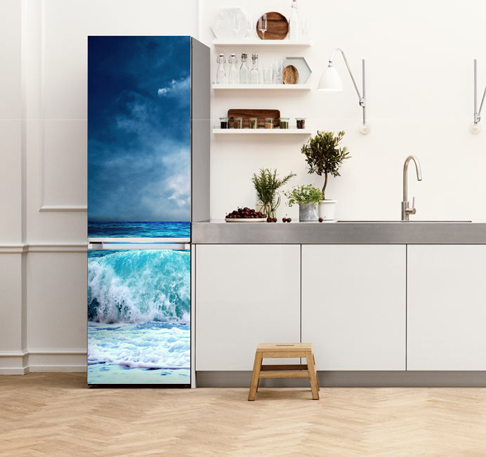 Наклейка на холодильник с изображением шторма, моря, волны