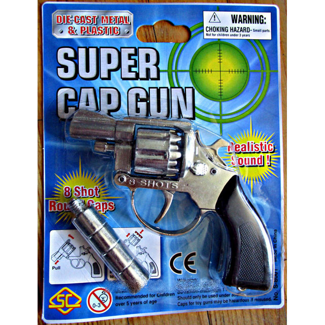 Игрушечный револьвер с глушителем для пистонов металлический S-8001 - фото 1 - id-p87183685