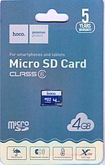 Micro SD карта памяти Hoco 4GB Class 6 (без адаптера) USB 2.0