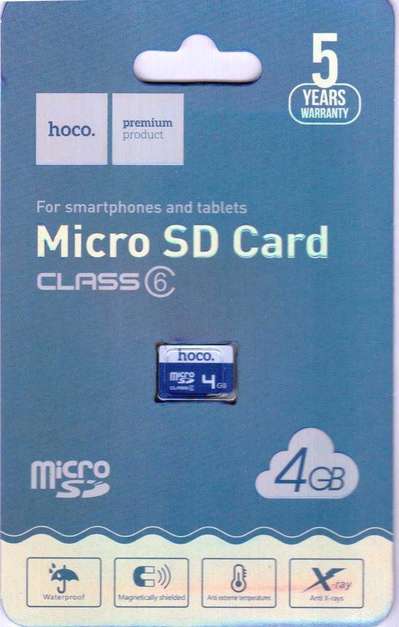 Micro SD карта памяти Hoco 4GB Class 6 (без адаптера) USB 2.0 - фото 1 - id-p53895096