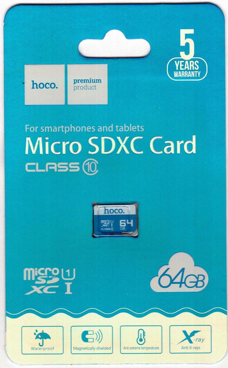 Micro SDXC карта памяти Hoco 64GB Class 10 (без адаптера) USB 3.0 - фото 1 - id-p40070301