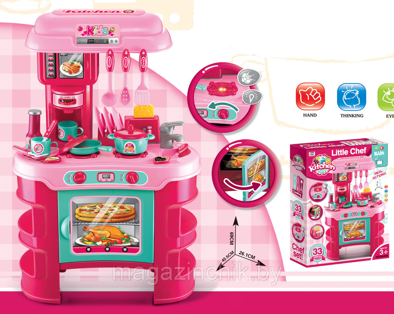 Детская игровая кухня розовая 008-908 свет, звук - фото 2 - id-p87247063