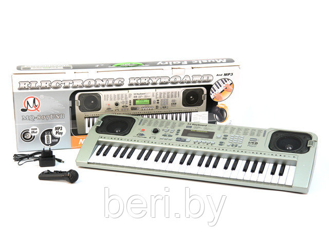 MQ 807 USB Детский синтезатор, пианино с микрофоном, от сети, 54 клавиши, электронная клавиатура - фото 3 - id-p62525206