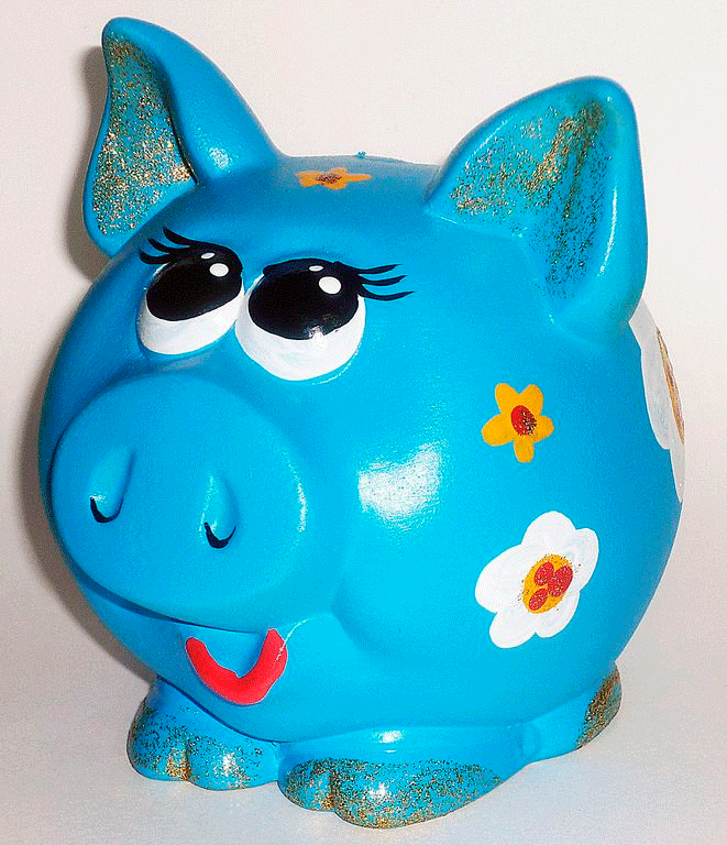 Копилка Свинка «Шарик» синяя 13 см (керамика) - фото 1 - id-p87312335
