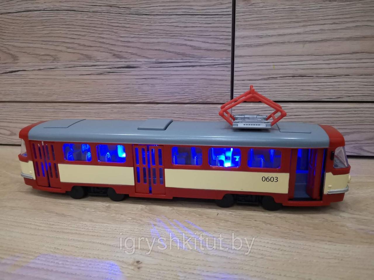 Трамвай "Автопарк" 28 см подсветка, русская озвучка , открываются двери арт.9708 - фото 5 - id-p85856199