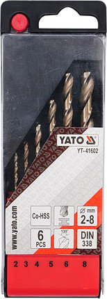 Набор сверл по металлу CO-HSS 2-8мм 6 предметов, YATO, фото 2