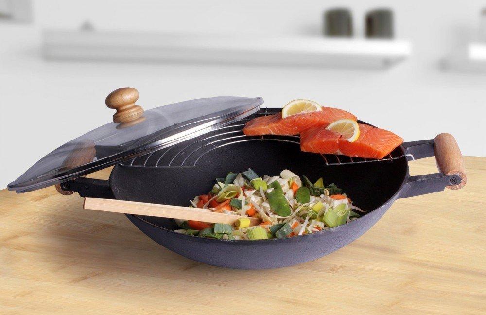 WOK чугунный с крышкой и деревянными ручками, 5 л, Нидерланды