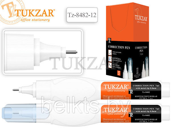 TUKZAR Корректирующая ручка 7 мл., с металл након, арт. tz8482-12 - фото 1 - id-p55253709
