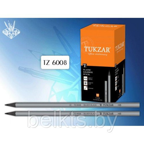 TUKZAR Карандаш чернографитный SILVER-BLACK, HB, заточенный, арт. TZ 6008 - фото 1 - id-p58230146