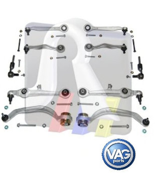 Комплект рычагов подвески Audi A4 (95-01), VW B5 (97-01), A6 (97-01) RTS (толстый конус) полный с болтами