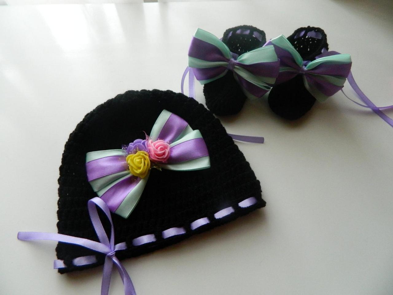 Комплект для девочки: шапка и пинетки ручной работы - фото 1 - id-p87721714