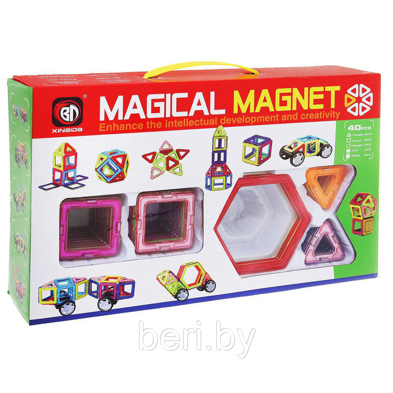 Магнитный конструктор MAGICAL MAGNET 40 деталей MAXI, с колесной базой, 702, магический магнит - фото 3 - id-p87759617