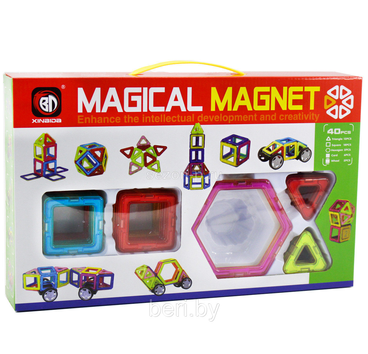 Магнитный конструктор MAGICAL MAGNET 40 деталей MAXI, с колесной базой, 702, магический магнит - фото 4 - id-p87759617