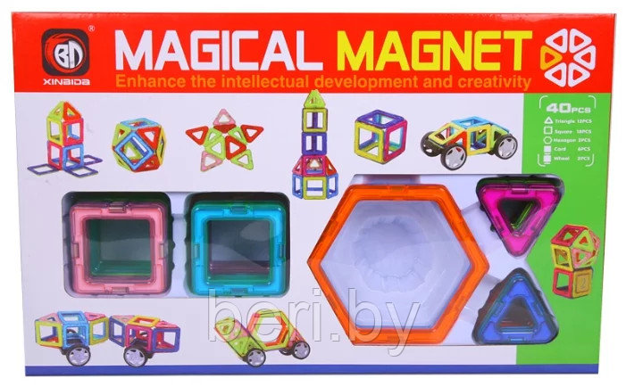 Магнитный конструктор MAGICAL MAGNET 40 деталей MAXI, с колесной базой, 702, магический магнит - фото 1 - id-p87759617