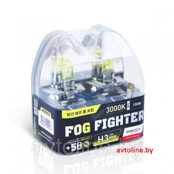 Автомобильные лампы H3 AVANTECH FOG FIGHTER +50% 3000K (комплект 2 шт)