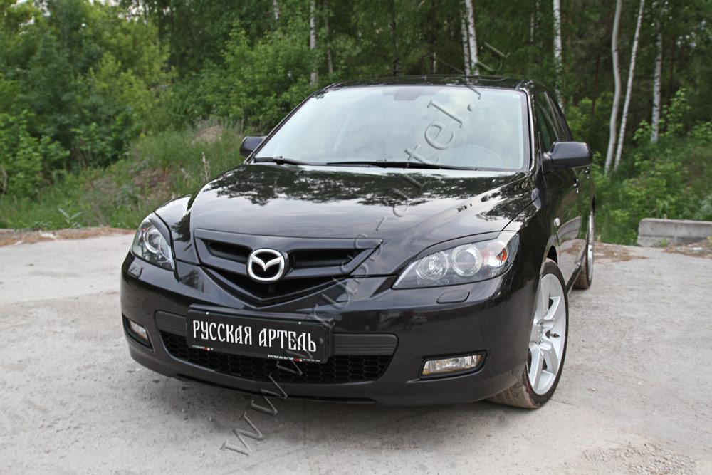 Накладки на передние фары (Реснички) Вариант 2 Mazda 3 хэтчбэк 2003-2008 - фото 1 - id-p87818853