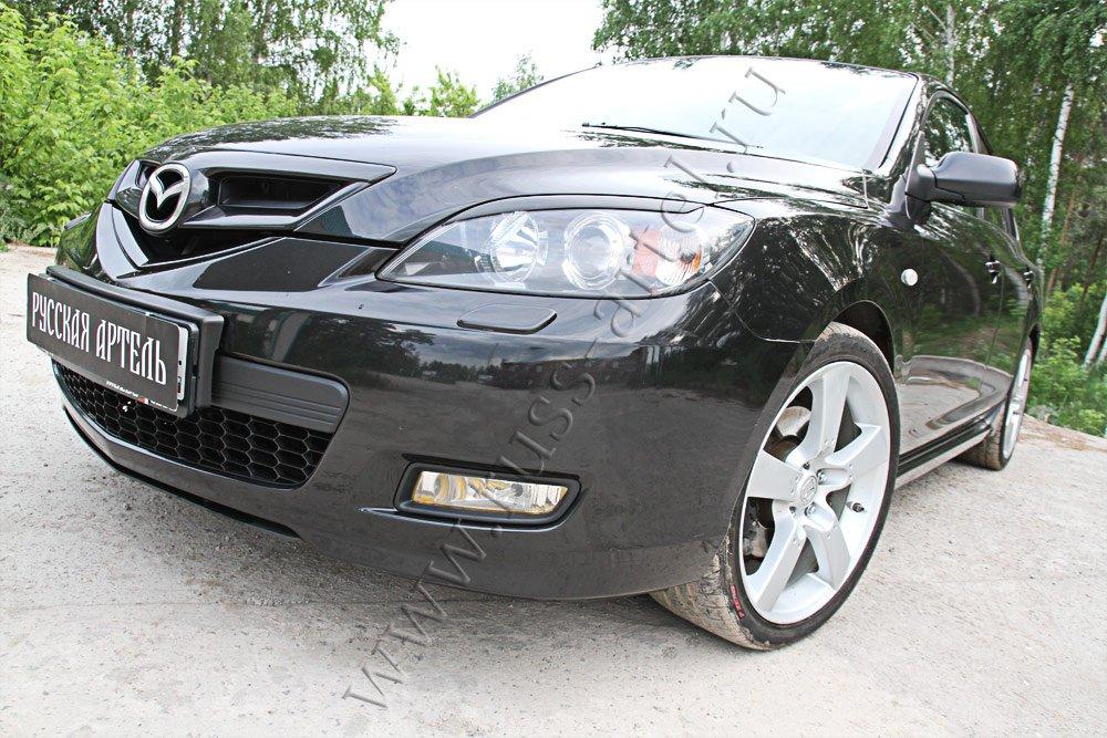 Накладки на передние фары (Реснички) Вариант 2 Mazda 3 хэтчбэк 2003-2008 - фото 4 - id-p87818853