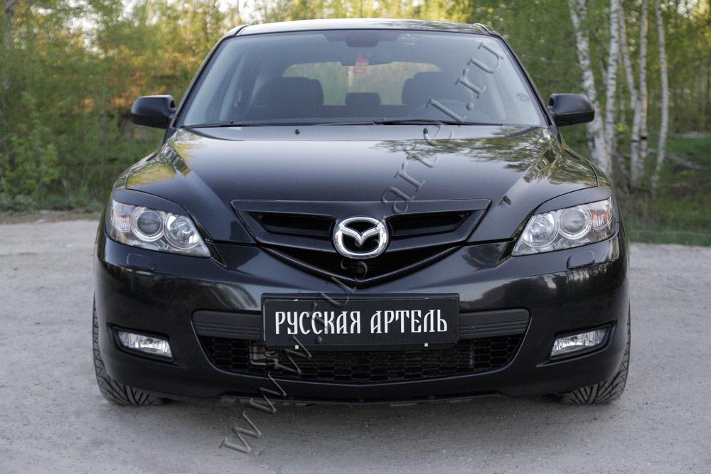 Накладки на передние фары (Реснички) Mazda 3 хэтчбэк 2003-2008 - фото 2 - id-p87818866