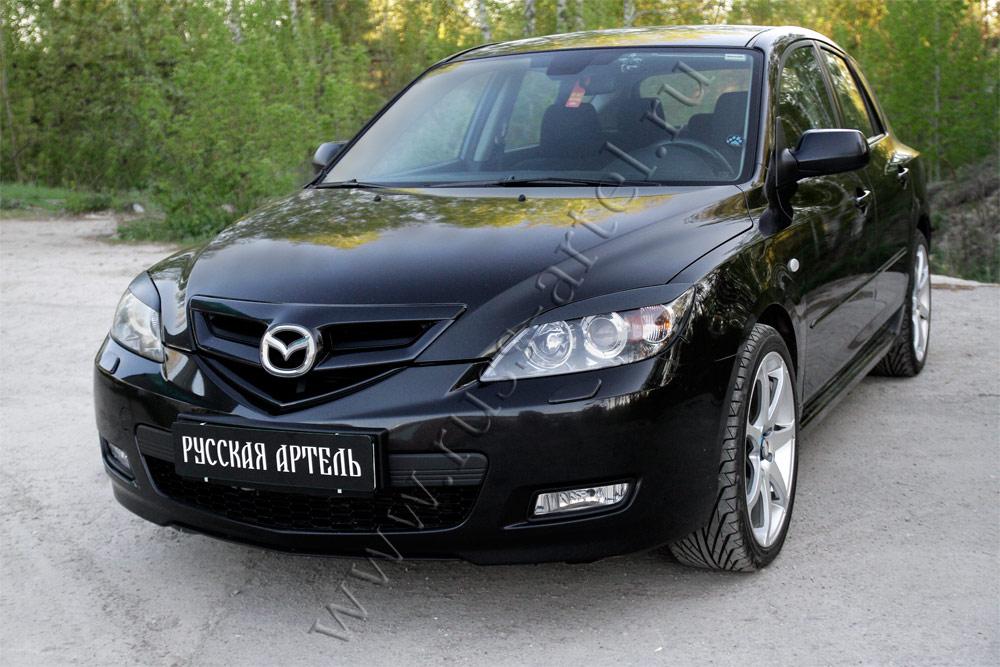 Накладки на передние фары (Реснички) Mazda 3 хэтчбэк 2003-2008 - фото 3 - id-p87818866